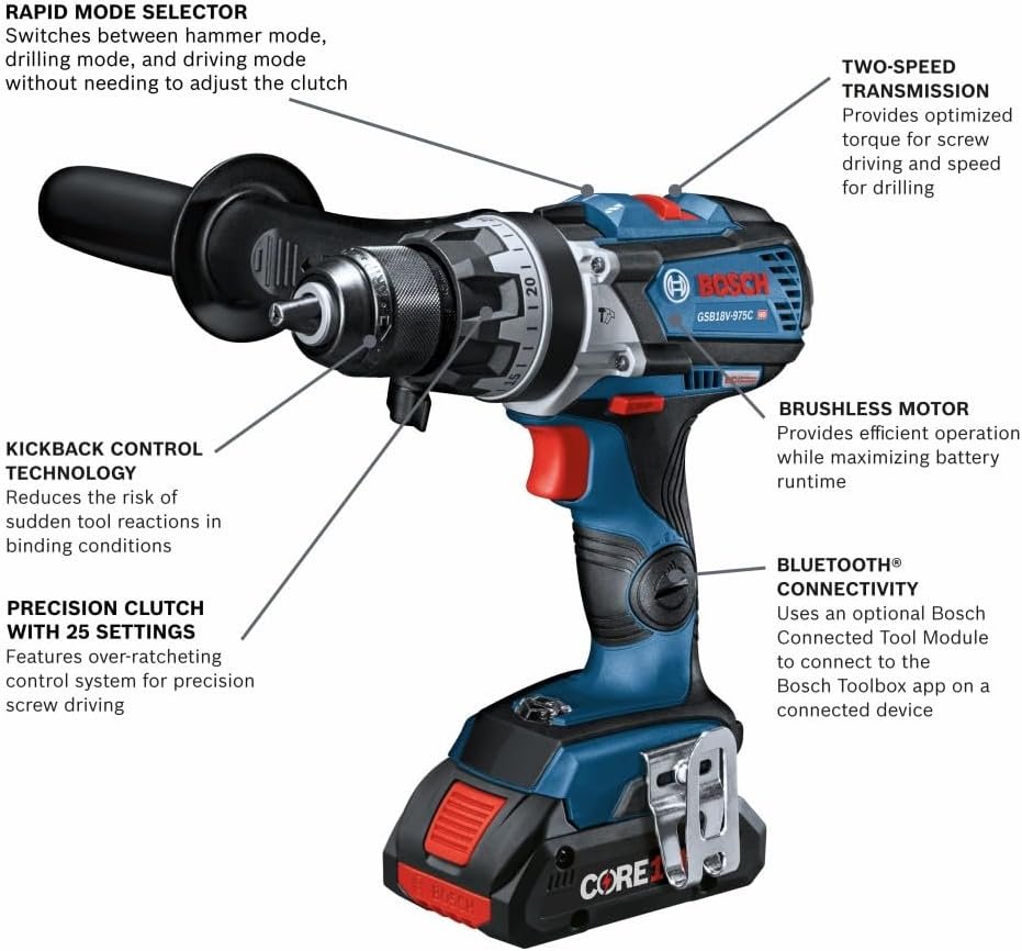 BOSCH GSB18V-975C 18V Brushless Connected-Ready Brute Tough 1/2 In. Hammer Drill/Driver (Bare Tool)