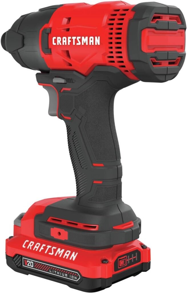 CRAFTSMAN V20 Cordless Impact Driver Kit, 1/4 inch, 2 Batteries and Charger Included (CMCF800C2)