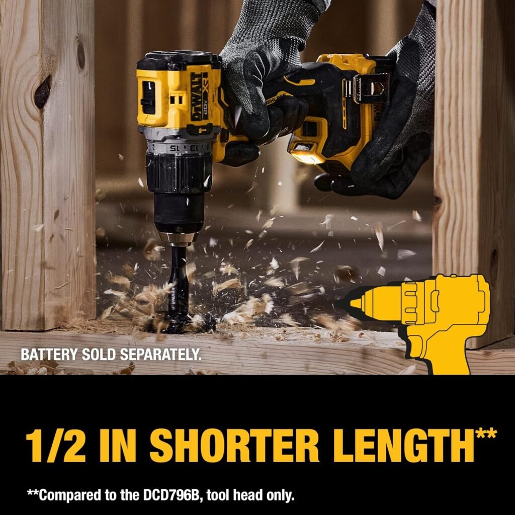 DEWALT 20V MAX Hammer Drill, 1/2, Cordless and Brushless, Compact With 2-Speed Setting, Bare Tool Only (DCD805B)