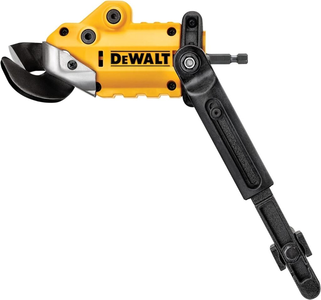 DEWALT Metal Shear/Cutter Drill Attachment, Impact Ready, 360 Degree Pivoting Head, Cuts 18GA Material (DWASHRIR)