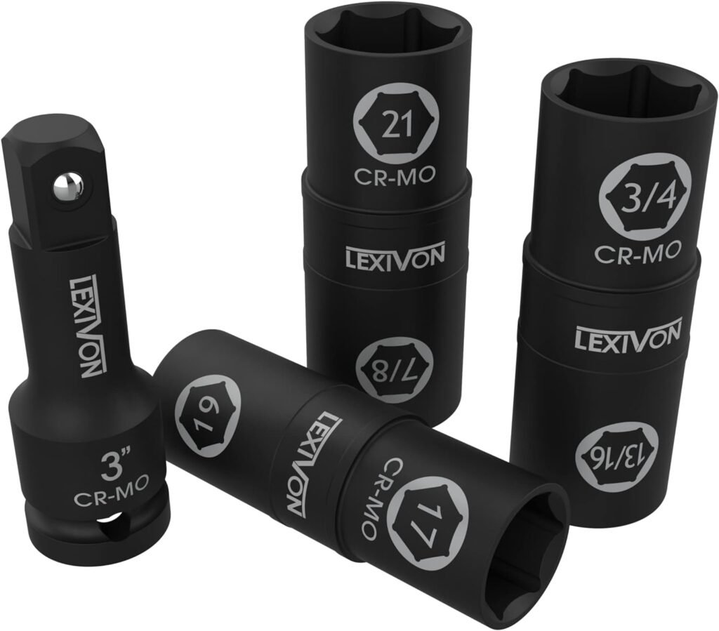 LEXIVON Impact Socket Set, 6 Total Lug Nut Size | Innovative Flip Socket Design Cover Most Commonly Inch  Metric Used Sizes | Cr-Mo Steel = Fully Impact Grade (LX-111)