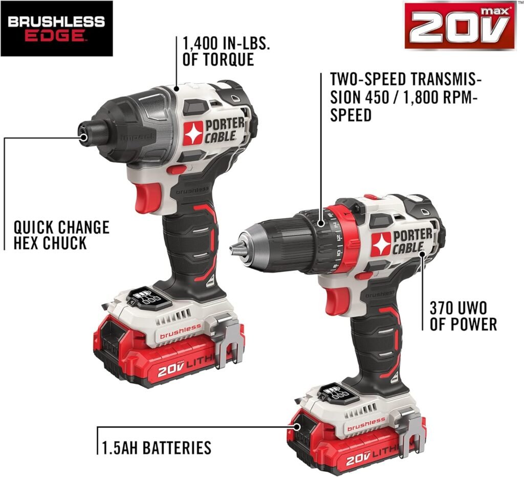 PORTER-CABLE 20V MAX Cordless Drill and Impact Driver, Power Tool Combo Kit with 2 Batteries and Charger (PCCK619L2)