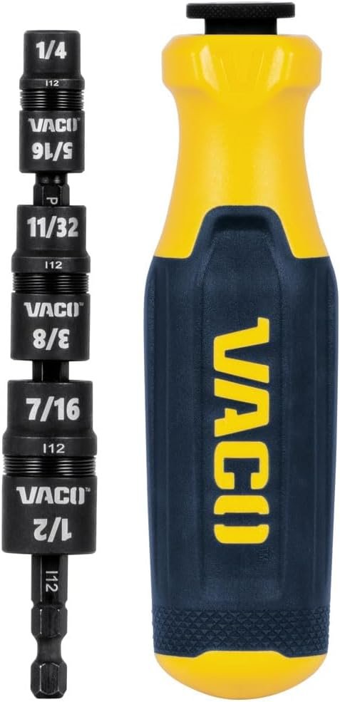 VACO VAC1070 Impact Driver, 7-in-1 SAE Multi-Bit Impact Flip Socket with Handle, 6 Easy-to-Identify Hex Driver Sizes and 1/4-Inch Bit Holder