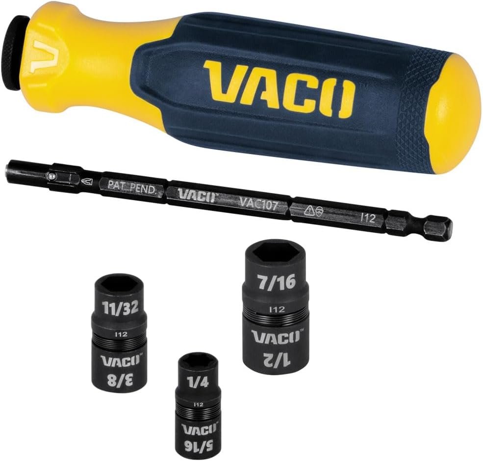 VACO VAC1070 Impact Driver, 7-in-1 SAE Multi-Bit Impact Flip Socket with Handle, 6 Easy-to-Identify Hex Driver Sizes and 1/4-Inch Bit Holder
